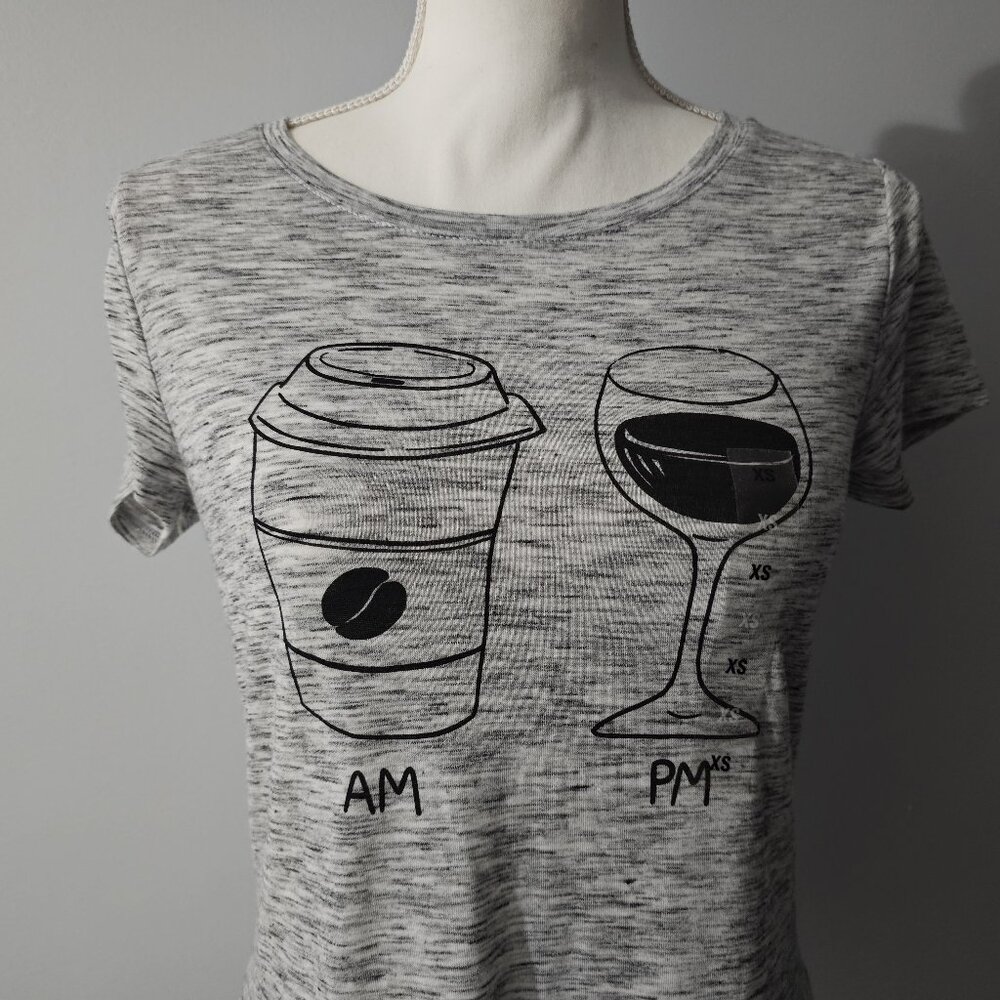 APT 9 coffee - wine AM/PM round neck GRAPHIC TEE top SPANDEX